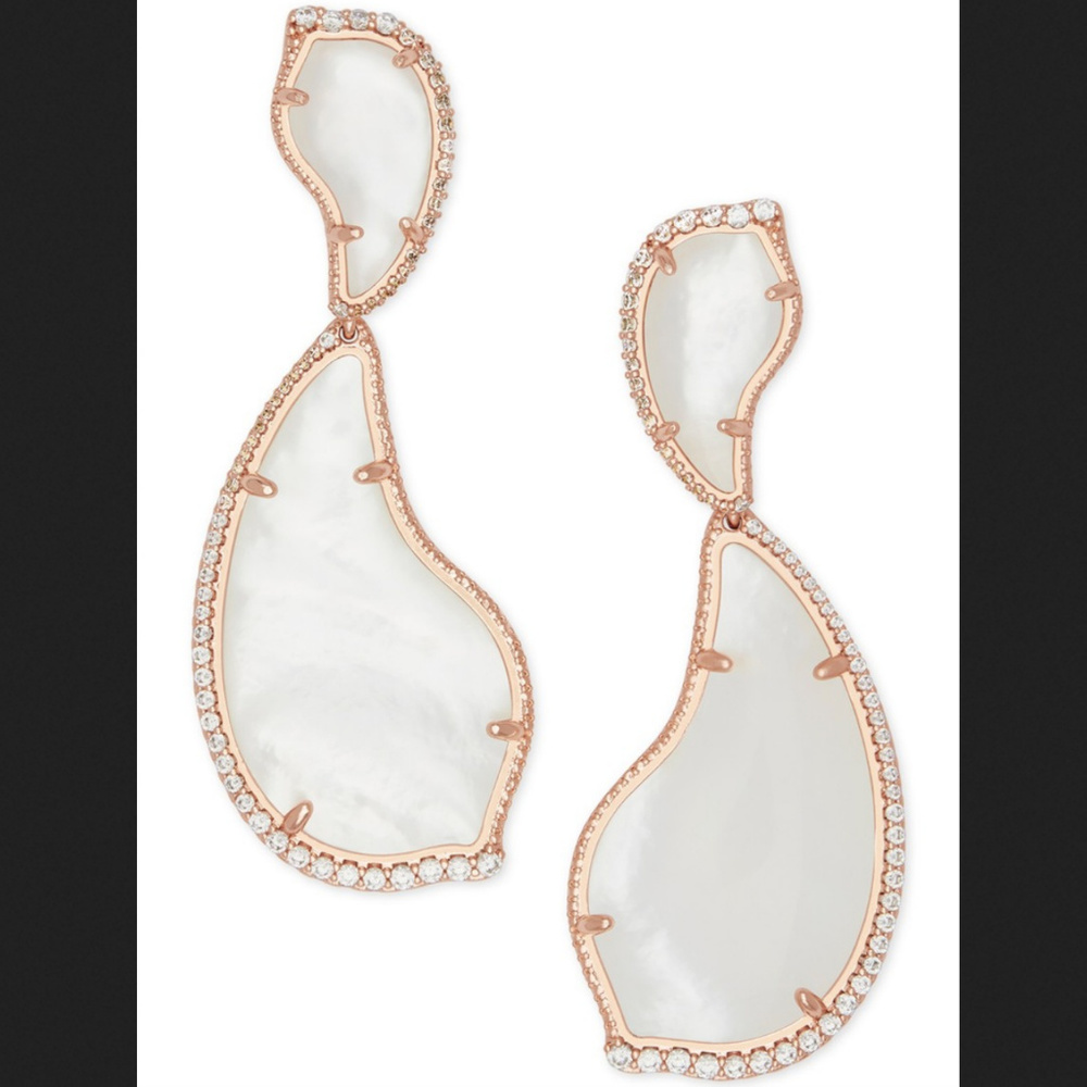 New 14K Gold Mother-of-Pearl CZ Teddi XL Earrings - Picture 2 of 9